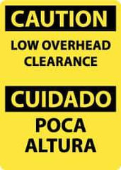 NMC - "Caution - Low Overhead Clearance", 14" Long x 10" Wide, Pressure-Sensitive Vinyl Safety Sign - Rectangle, 0.004" Thick, Use for Accident Prevention - Eagle Tool & Supply