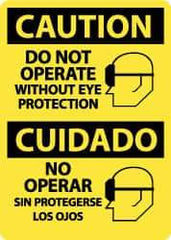 NMC - "Caution - Do Not Operate without Eye Protection", 14" Long x 10" Wide, Pressure-Sensitive Vinyl Safety Sign - Rectangle, 0.004" Thick, Use for Accident Prevention - Eagle Tool & Supply