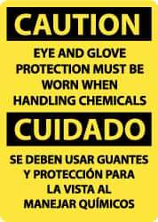 NMC - "Caution - Eye and Glove Protection Must Be Worn When Handling Chemicals", 14" Long x 10" Wide, Rigid Plastic Safety Sign - Rectangle, 0.05" Thick, Use for Accident Prevention - Eagle Tool & Supply