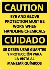 NMC - "Caution - Eye and Glove Protection Must Be Worn When Handling Chemicals", 14" Long x 10" Wide, Pressure-Sensitive Vinyl Safety Sign - Rectangle, 0.004" Thick, Use for Accident Prevention - Eagle Tool & Supply