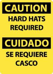 NMC - "Caution - Hard Hats Required", 14" Long x 10" Wide, Rigid Plastic Safety Sign - Rectangle, 0.05" Thick, Use for Accident Prevention - Eagle Tool & Supply