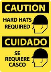 NMC - "Caution - Hard Hats Required", 14" Long x 10" Wide, Rigid Plastic Safety Sign - Rectangle, 0.05" Thick, Use for Accident Prevention - Eagle Tool & Supply