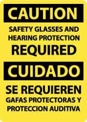 NMC - "Caution - Safety Glasses and Hearing Protection Required", 14" Long x 10" Wide, Pressure-Sensitive Vinyl Safety Sign - Rectangle, 0.004" Thick, Use for Accident Prevention - Eagle Tool & Supply