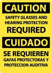 NMC - "Caution - Safety Glasses and Hearing Protection Required", 14" Long x 10" Wide, Rigid Plastic Safety Sign - Rectangle, 0.05" Thick, Use for Accident Prevention - Eagle Tool & Supply