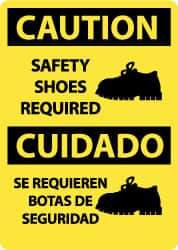 NMC - "Caution - Safety Shoes Required", 14" Long x 10" Wide, Pressure-Sensitive Vinyl Safety Sign - Rectangle, 0.004" Thick, Use for Accident Prevention - Eagle Tool & Supply