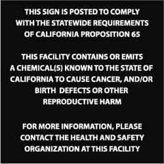 NMC - "This Sign Is Posted to Comply with The Statewide Requirements of California Proposition 65 This Facility Contains or...", 10" Long x 10" Wide, Rigid Plastic Safety Sign - Square, 0.05" Thick, Use for Hazardous Materials - Eagle Tool & Supply