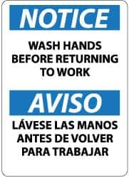 NMC - "Notice - Wash Hands Before Returning to Work", 14" Long x 10" Wide, Pressure-Sensitive Vinyl Safety Sign - Rectangle, 0.004" Thick, Use for Restroom, Janitorial & Housekeeping - Eagle Tool & Supply