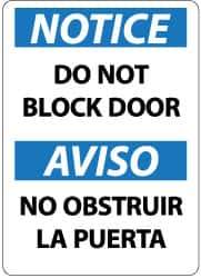 NMC - "Notice - Do Not Block Door", 14" Long x 10" Wide, Aluminum Safety Sign - Rectangle, 0.04" Thick, Use for Accident Prevention - Eagle Tool & Supply