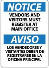 NMC - "Notice - Vendors and Visitors Must Register at Main Office", 14" Long x 10" Wide, Pressure-Sensitive Vinyl Safety Sign - Rectangle, 0.004" Thick, Use for Security & Admittance - Eagle Tool & Supply