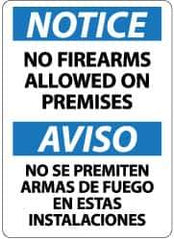 NMC - "Notice - No Firearms Allowed on Premises", 14" Long x 10" Wide, Rigid Plastic Safety Sign - Rectangle, 0.05" Thick, Use for Accident Prevention - Eagle Tool & Supply