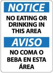 NMC - "Notice - No Eating or Drinking in This Area", 14" Long x 10" Wide, Rigid Plastic Safety Sign - Rectangle, 0.05" Thick, Use for Security & Admittance - Eagle Tool & Supply