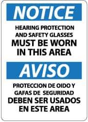 NMC - "Notice - Hearing Protection and Safety Glasses Must Be Worn in This Area", 14" Long x 10" Wide, Aluminum Safety Sign - Rectangle, 0.04" Thick, Use for Accident Prevention - Eagle Tool & Supply