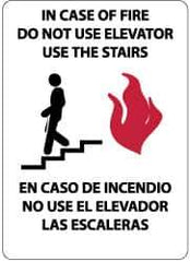 NMC - In Case of Fire - Do Not Use Elevator - Use the Stairs, Aluminum Fire and Exit Sign - 10" Wide x 14" High, English/Spanish - Eagle Tool & Supply