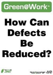 NMC - "Green @ Work - How Can Defects Be Reduced?", 14" Long x 10" Wide, Rigid Plastic Safety Sign - Rectangle, 0.01" Thick, Use for Restroom, Janitorial & Housekeeping - Eagle Tool & Supply