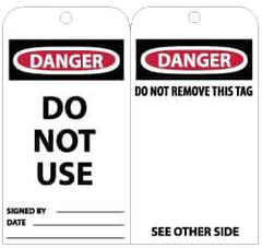 NMC - 3" High x 6" Long, DANGER - DO NOT USE, English Safety & Facility Lockout Tag - Tag Header: Danger, 2 Sides, Black, Red & White Unrippable Vinyl - Eagle Tool & Supply