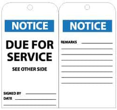 NMC - 3" High x 6" Long, NOTICE - DUE FOR SERVICE, English Safety & Facility Lockout Tag - Tag Header: Notice, 2 Sides, Black, White & Blue Unrippable Vinyl - Eagle Tool & Supply