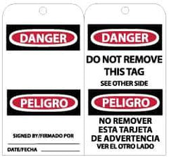 NMC - 3" High x 6" Long, DANGER, English Safety & Facility Lockout Tag - Tag Header: Danger, 2 Sides, Black, Red & White Unrippable Vinyl - Eagle Tool & Supply