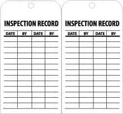NMC - 3" High x 6" Long, INSPECTION RECORD, English Safety & Facility Inspection Tag - Tag Header: Danger, 2 Sides, Black & White Unrippable Vinyl - Eagle Tool & Supply