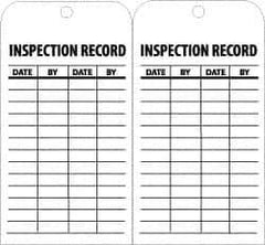 NMC - 3" High x 6" Long, INSPECTION RECORD, English Safety & Facility Inspection Tag - Tag Header: Danger, 2 Sides, Black & White Unrippable Vinyl - Eagle Tool & Supply