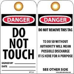 NMC - 3" High x 6" Long, DANGER - DO NOT TOUCH, English Safety & Facility Lockout Tag - Tag Header: Danger, 2 Sides, Black, Red & White Unrippable Vinyl - Eagle Tool & Supply