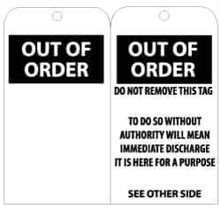 NMC - 3" High x 6" Long, OUT OF ORDER, English Safety & Facility Lockout Tag - Tag Header: Notice, 2 Sides, Black & White Unrippable Vinyl - Eagle Tool & Supply