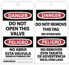NMC - 3" High x 6" Long, DANGER - DO NOT OPEN THIS VALVE, English Safety & Facility Lockout Tag - Tag Header: Danger, 2 Sides, Black, Red & White Unrippable Vinyl - Eagle Tool & Supply