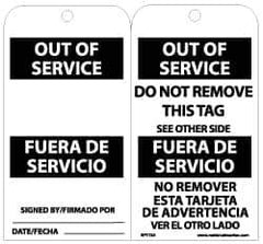 NMC - 3" High x 6" Long, OUT OF SERVICE, English Safety & Facility Lockout Tag - Tag Header: Notice, 2 Sides, Black & White Unrippable Vinyl - Eagle Tool & Supply
