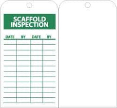 NMC - 3" High x 6" Long, SCAFFOLD INSPECTION, English Safety & Facility Inspection Tag - Tag Header: Notice, 1 Side, Green & White Unrippable Vinyl - Eagle Tool & Supply