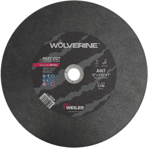 12″ × 3/32″ Type 1 Cut-Off Wheel, A46T, 1″ Arbor Hole - Eagle Tool & Supply