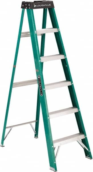 Louisville - 5 Steps, 6' High, Type II Rating, Fiberglass Step Ladder - Eagle Tool & Supply