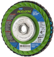 Norton - 60 Grit, 4-1/2" Disc Diam, 5/8-11 Center Hole, Type 27 Ceramic Alumina Flap Disc - 13,300 Max RPM, Polyester Backing, Arbor Attaching System, Coated - Eagle Tool & Supply