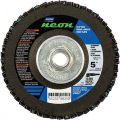 Norton - 60 Grit, 5" Disc Diam, 5/8-11 Center Hole, Type 27 Ceramic Alumina Flap Disc - 12,000 Max RPM, Polyester Backing, Arbor Attaching System, Coated - Eagle Tool & Supply