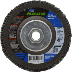 Norton - 36 Grit, 4-1/2" Disc Diam, 5/8-11 Center Hole, Type 27 Ceramic Alumina Flap Disc - 13,300 Max RPM, Polyester Backing, Arbor Attaching System, Coated - Eagle Tool & Supply