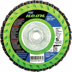 Norton - 60 Grit, 5" Disc Diam, 5/8-11 Center Hole, Type 27 Ceramic Alumina Flap Disc - 12,000 Max RPM, Polyester Backing, Arbor Attaching System, Coated - Eagle Tool & Supply