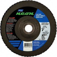 Norton - 36 Grit, 7" Disc Diam, 7/8" Center Hole, Type 27 Ceramic Alumina Flap Disc - 8,600 Max RPM, Polyester Backing, Arbor Attaching System, Coated - Eagle Tool & Supply