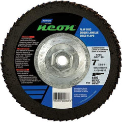 Norton - 40 Grit, 7" Disc Diam, 5/8-11 Center Hole, Type 27 Ceramic Alumina Flap Disc - 8,600 Max RPM, Polyester Backing, Arbor Attaching System, Coated - Eagle Tool & Supply