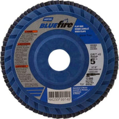 Norton - 40 Grit, 5" Disc Diam, 7/8" Center Hole, Type 27 Zirconia Alumina Flap Disc - 12,000 Max RPM, Cloth Backing, Arbor Attaching System, Coated - Eagle Tool & Supply