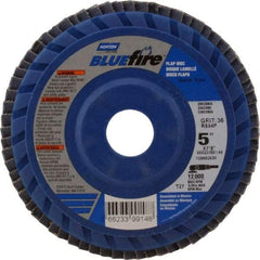 Norton - 36 Grit, 5" Disc Diam, 7/8" Center Hole, Type 27 Zirconia Alumina Flap Disc - 12,000 Max RPM, Cloth Backing, Arbor Attaching System, Coated - Eagle Tool & Supply