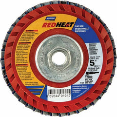 Norton - 40 Grit, 5" Disc Diam, 5/8-11 Center Hole, Type 27 Ceramic Alumina Flap Disc - 12,000 Max RPM, Cloth Backing, Arbor Attaching System, Coated - Eagle Tool & Supply