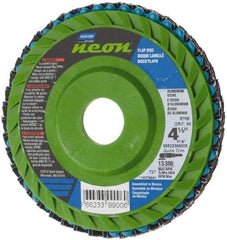 Norton - 80 Grit, 4-1/2" Disc Diam, 7/8" Center Hole, Type 27 Ceramic Alumina Flap Disc - 13,300 Max RPM, Polyester Backing, Arbor Attaching System, Coated - Eagle Tool & Supply