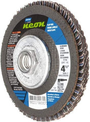 Norton - 60 Grit, 4-1/2" Disc Diam, 5/8-11 Center Hole, Type 27 Ceramic Alumina Flap Disc - 13,300 Max RPM, Polyester Backing, Arbor Attaching System, Coated - Eagle Tool & Supply