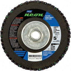 Norton - 80 Grit, 5" Disc Diam, 5/8-11 Center Hole, Type 27 Ceramic Alumina Flap Disc - 12,000 Max RPM, Polyester Backing, Arbor Attaching System, Coated - Eagle Tool & Supply
