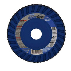 Norton - 36 Grit, 4-1/2" Disc Diam, 7/8" Center Hole, Type 27 Zirconia Alumina Flap Disc - 13,300 Max RPM, Cloth Backing, Arbor Attaching System, Coated - Eagle Tool & Supply