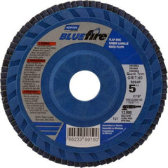 Norton - 60 Grit, 5" Disc Diam, 7/8" Center Hole, Type 27 Zirconia Alumina Flap Disc - 12,000 Max RPM, Cloth Backing, Arbor Attaching System, Coated - Eagle Tool & Supply