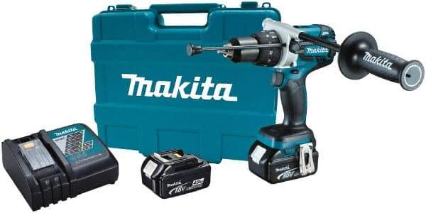 Makita - 18 Volt 1/2" Keyless Chuck Cordless Hammer Drill - 0 to 34,000 BPM, 0 to 400 & 0 to 1,500 RPM, Reversible, Ergonomic Handle - Eagle Tool & Supply