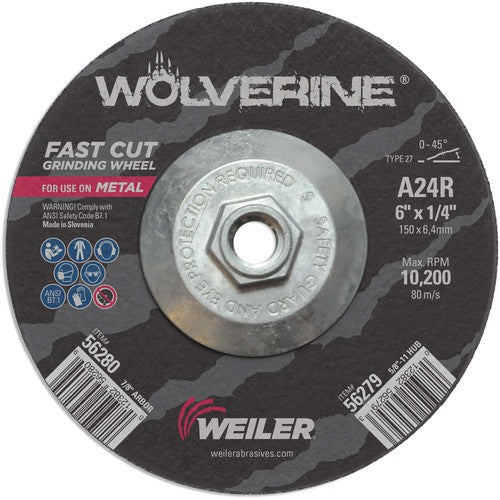 Vortec Pro 6″ × 1/4″ Type 27 Grinding Wheel, A24R, 5/8″-11″ UNC Nut - Eagle Tool & Supply