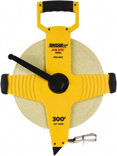 Johnson Level & Tool - 300' x 1/2" Tape Measure - 1/8" (Face) & 1/10" (Back) Graduation, Inch Graduation Style - Eagle Tool & Supply