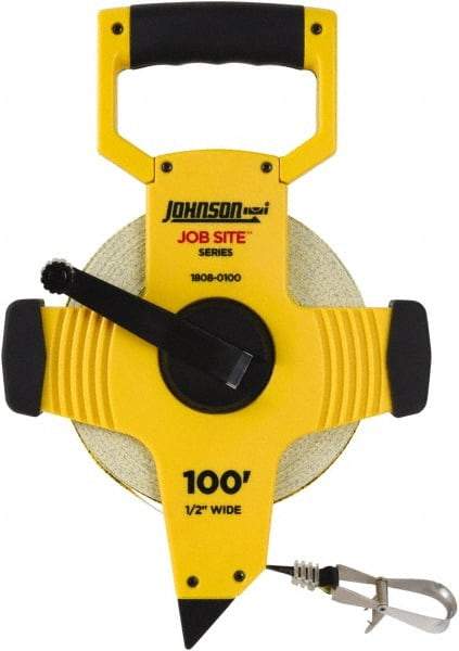 Johnson Level & Tool - 100' x 1/2" Tape Measure - 1/8" (Face) & 1/10" (Back) Graduation, Inch Graduation Style - Eagle Tool & Supply