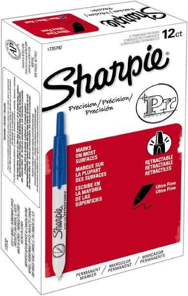 Sharpie - Blue Permanent Marker - Retractable Ultra Fine Tip, Alcohol Based Ink - Eagle Tool & Supply