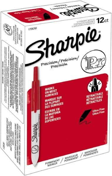 Sharpie - Red Permanent Marker - Retractable Ultra Fine Tip, Alcohol Based Ink - Eagle Tool & Supply